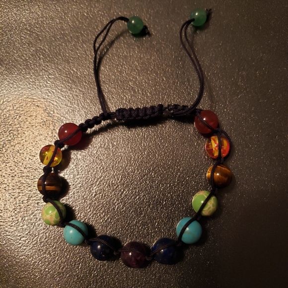 *New Never Worn*Rainbow Chakra Stone Bead Bracelet - Picture 2 of 3